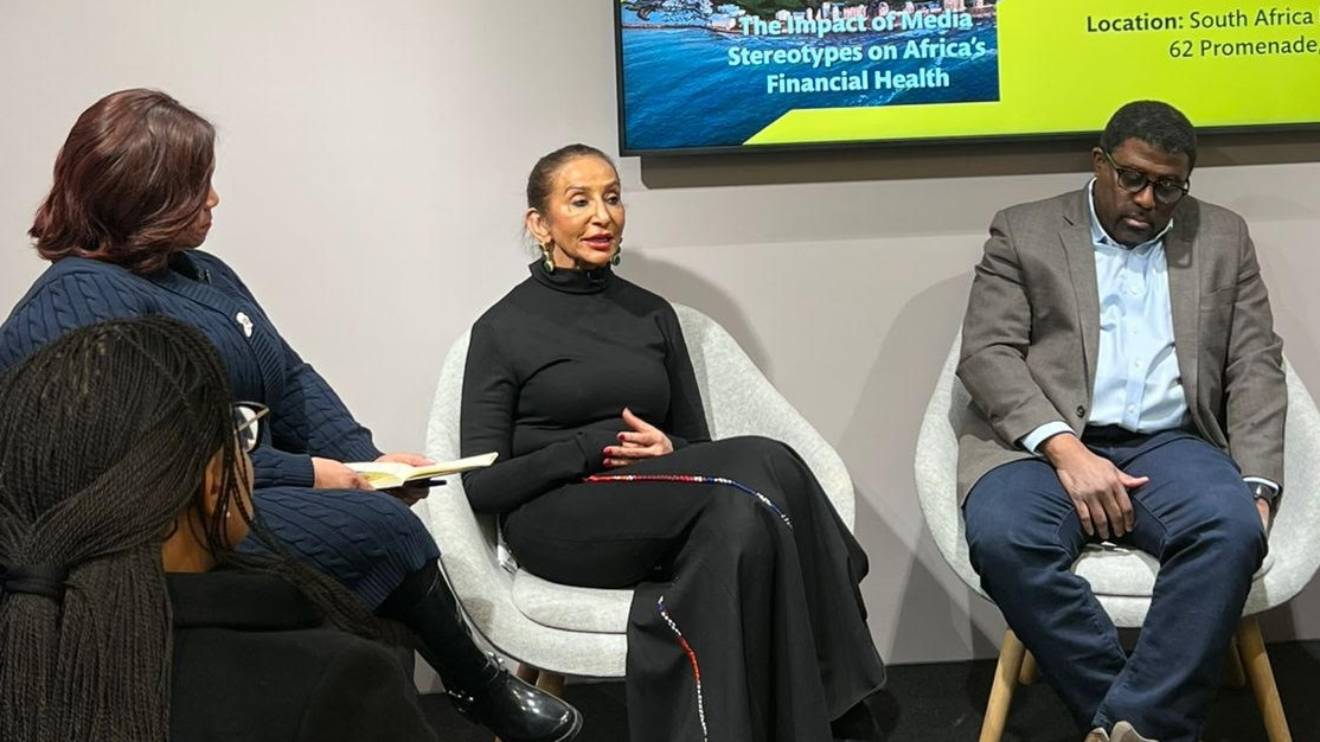 Gina Din-Kariuki (centre) speaking at Davos. PHOTO/COURTESY